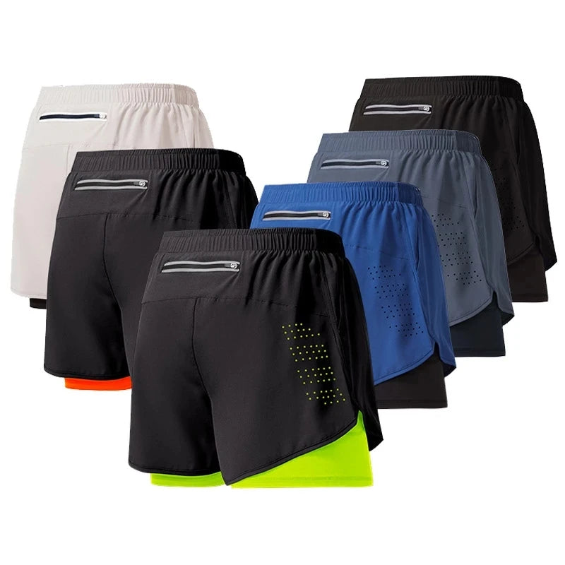 Men’s Quick-Dry Double Layer Running Shorts Oppyi