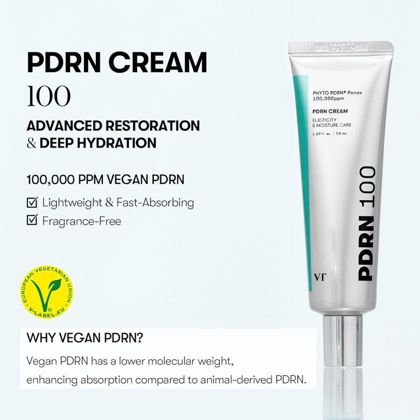 PDRN Cream 100 packaging with product details on a white background