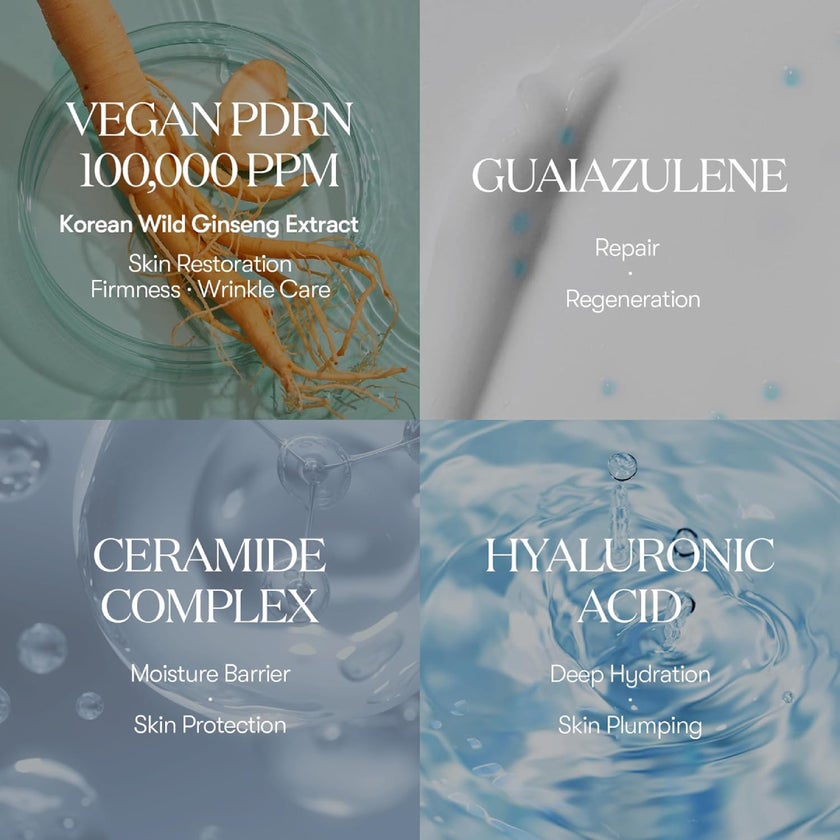 Collage of skincare ingredients with text on a gradient background