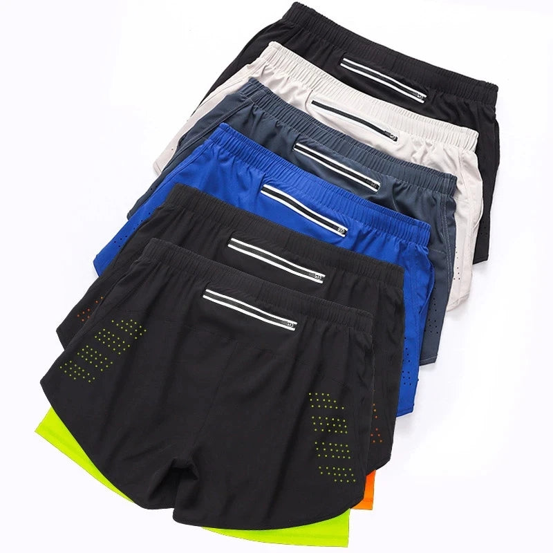 Men’s Quick-Dry Double Layer Running Shorts Oppyi