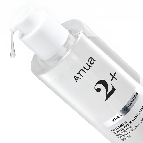Anua skincare product with a droplet of liquid on a white background