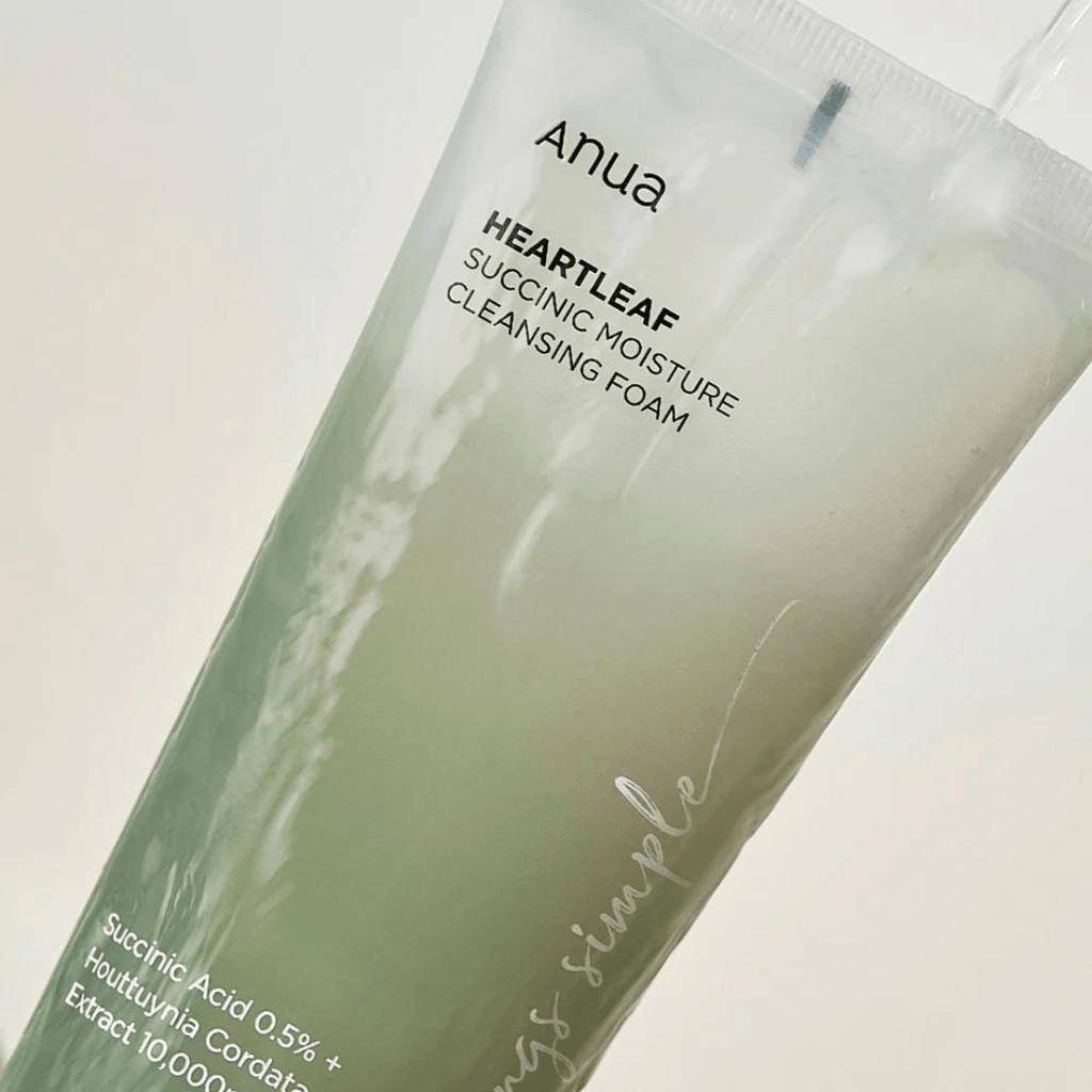 Tube of Anua Heartleaf Succinic Moisture Cleansing Foam on a light background