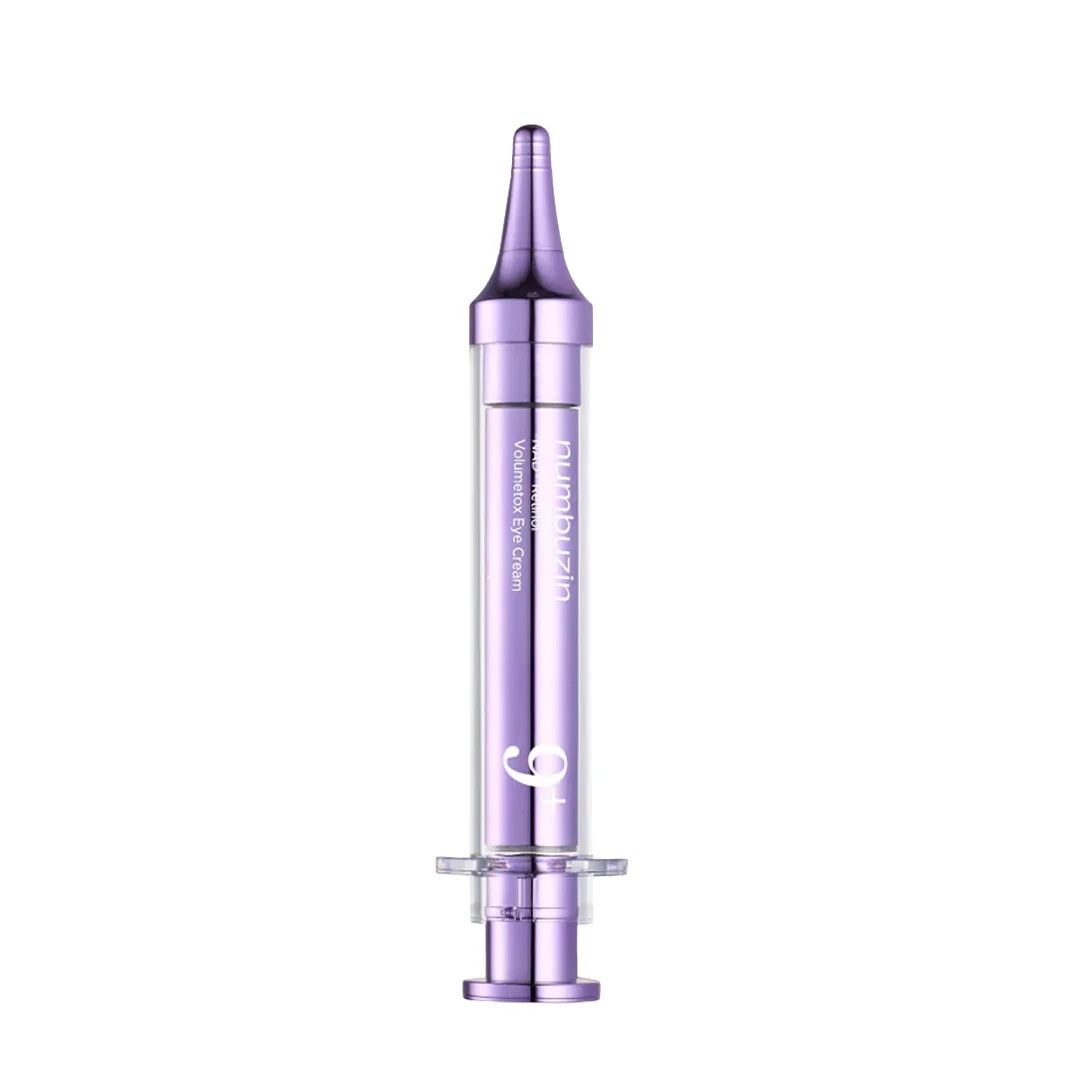 Purple cosmetic serum tube on a white background