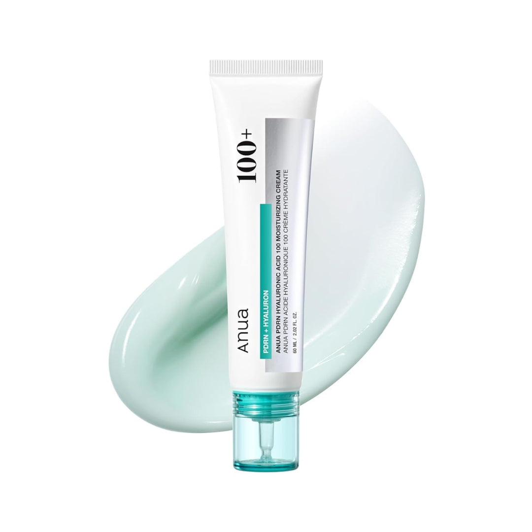 Tube of skincare cream with a light green color swatch on a white background