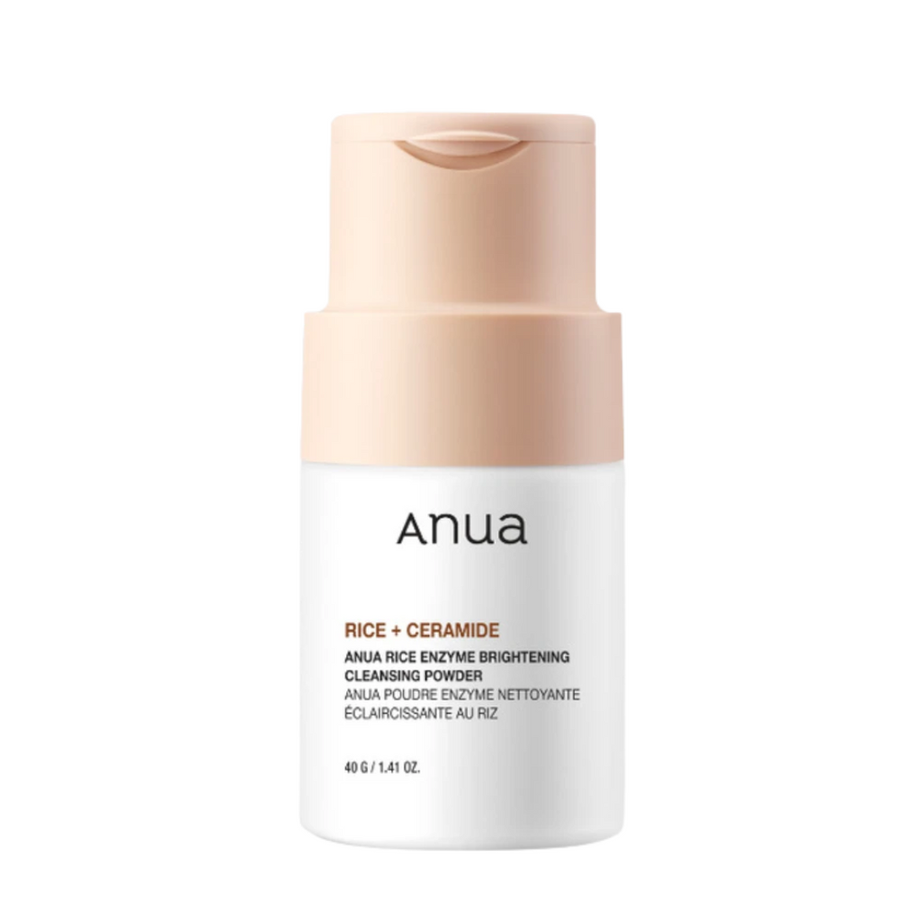 Anua Rice + Ceramide cleansing powder bottle on a white background