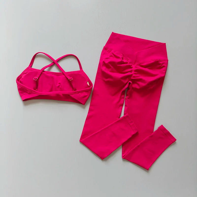 2025 Peach Hip Fitness Yoga Suit 2-Piece Set Quick Drying V-Waist Tight Fitness Leggings Sports Bra And  Yoga Leggings for Women Oppyi