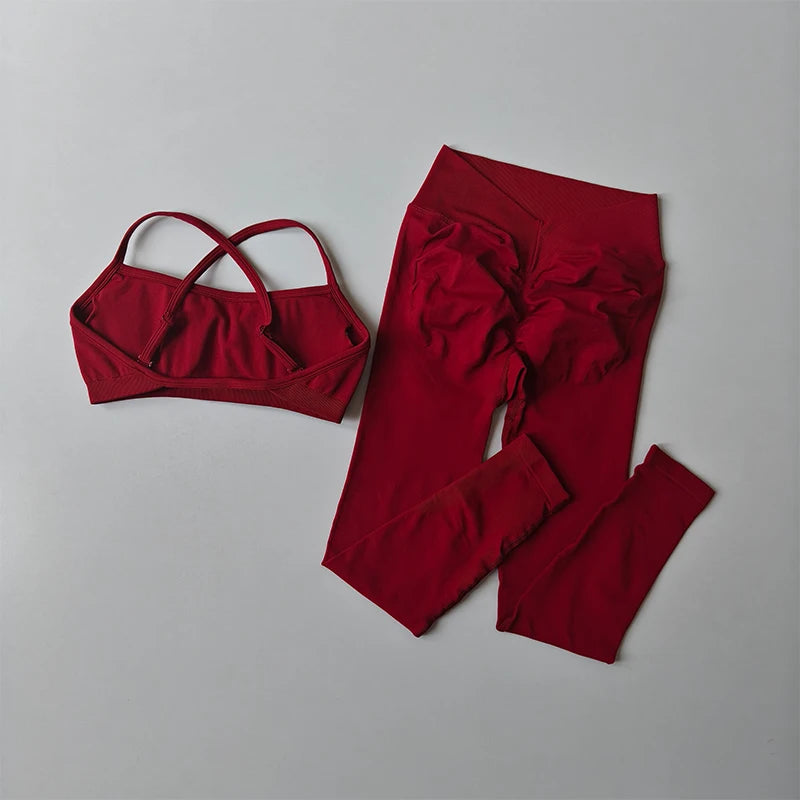 2025 Peach Hip Fitness Yoga Suit 2-Piece Set Quick Drying V-Waist Tight Fitness Leggings Sports Bra And  Yoga Leggings for Women Oppyi