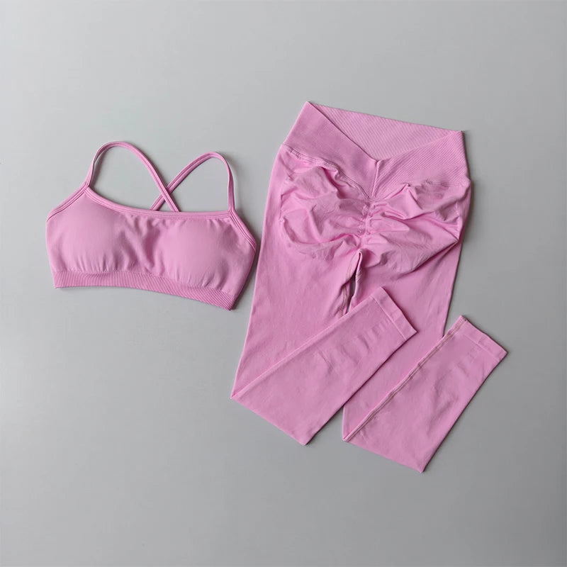 2025 Peach Hip Fitness Yoga Suit 2-Piece Set Quick Drying V-Waist Tight Fitness Leggings Sports Bra And  Yoga Leggings for Women Oppyi
