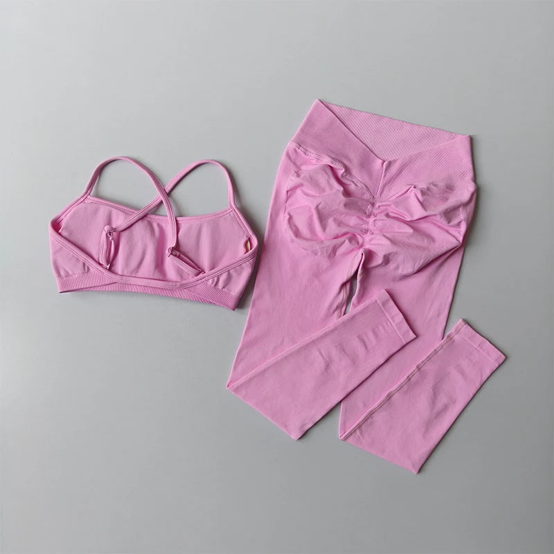2025 Peach Hip Fitness Yoga Suit 2-Piece Set Quick Drying V-Waist Tight Fitness Leggings Sports Bra And  Yoga Leggings for Women Oppyi