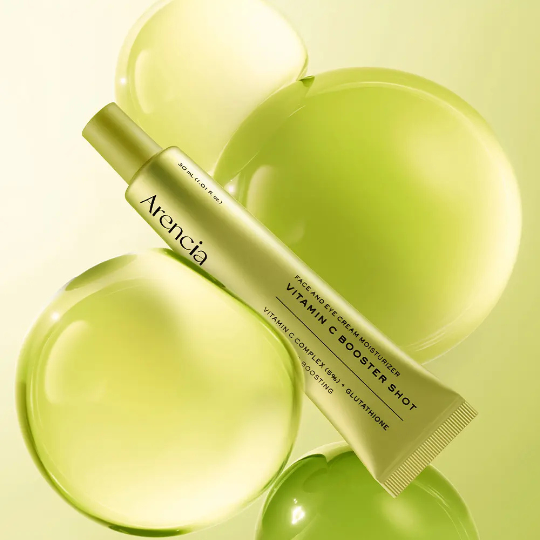 Skincare product with 'Arenica' branding on a light green background