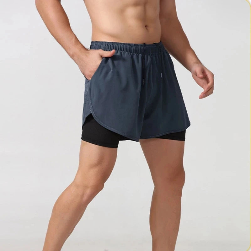 Men’s Quick-Dry Double Layer Running Shorts Oppyi